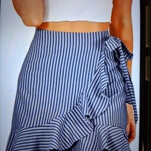 Striped Black And Grey Ruffle Wrap Skirt